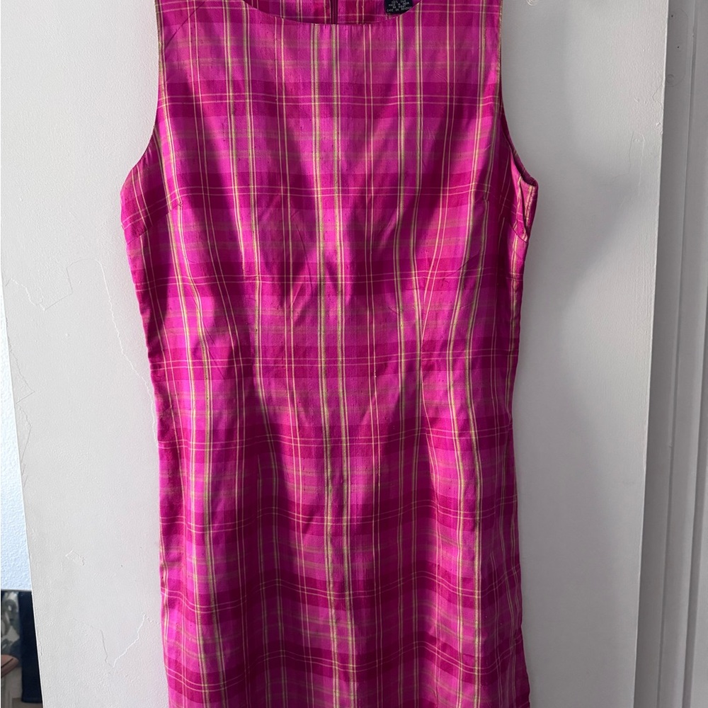 Eagles Eye- Vibrant 100% Silk Pink Plaid Mini Dress